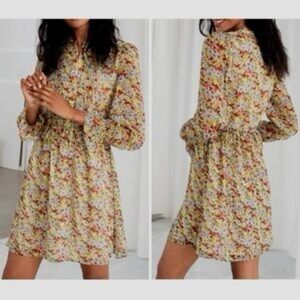 & Other Stories Yellow Floral Ruffle Mini Dress